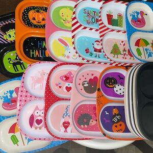 19 4es novelty divided plates, kids melamine holiday plates (valentines, Easter)